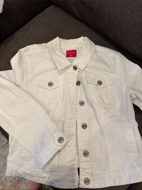 ELLE White Denim Jean Jacket with Button-Front size L